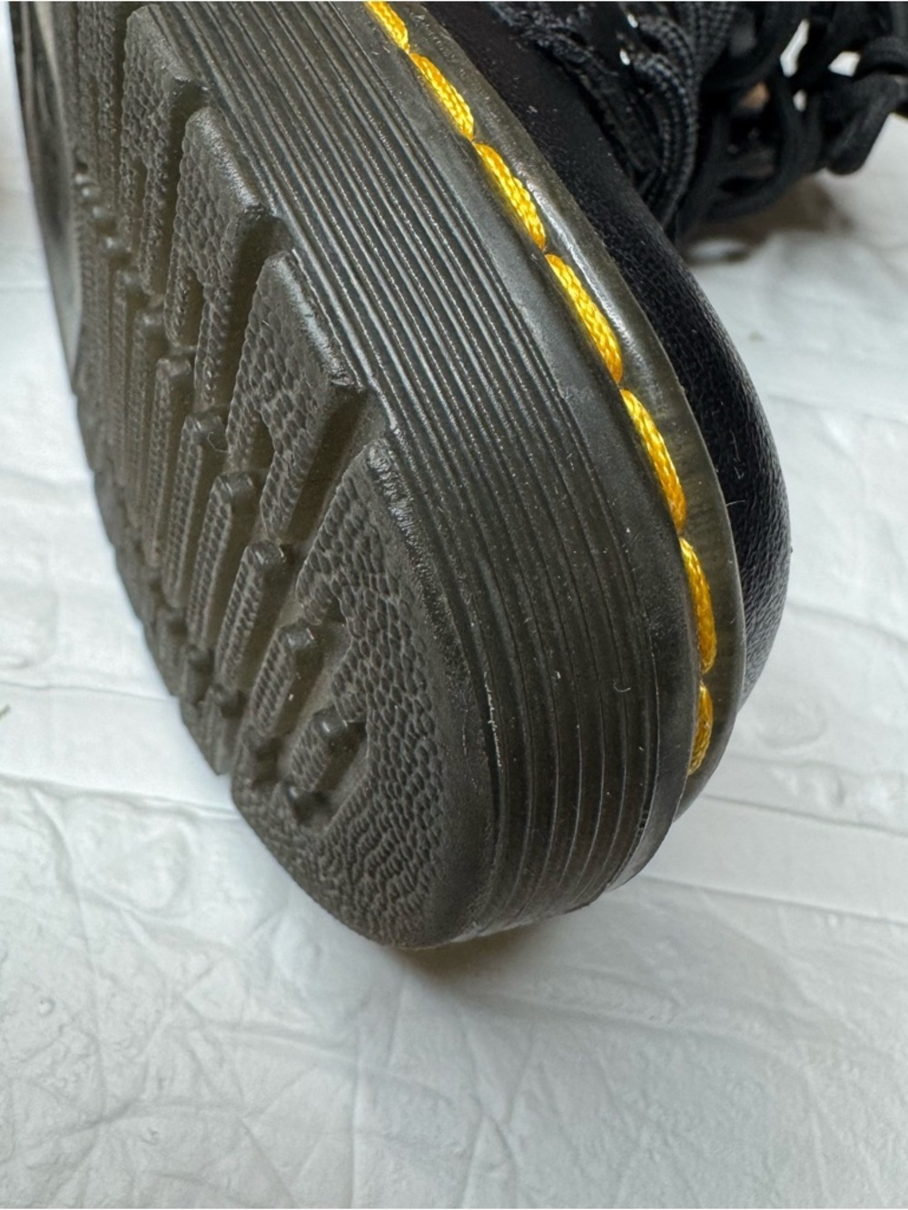 Dr. Martens Toddler US8 Kids Black Leather Lace-Up Boots with Yellow Stitching - Picture 8 of 14